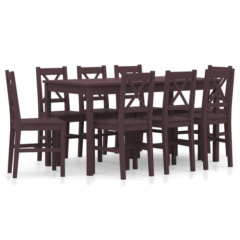 Maison Madeleine -  9 Piece Dining Set Pinewood Dark Brown